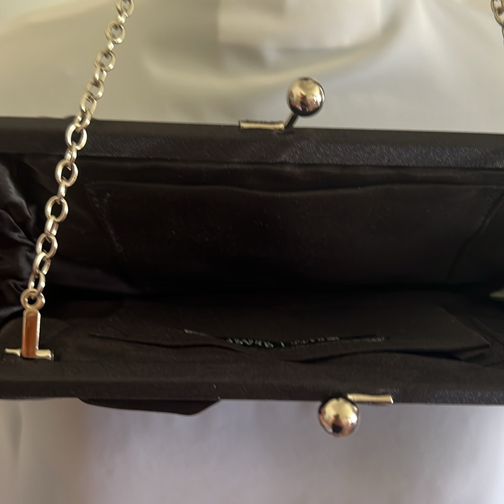 NWT: White House Black Market Ruffle Clutch Evening Bag, 21” silver chain, satin - Picture 8 of 8